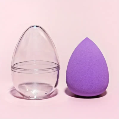 ESPONJA DE MAQUILLAJE CON ESTUCHE (FORMA DE GOTA DE AGUA/PÚRPURA OSCURO)