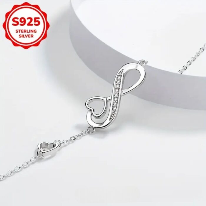 Pulsera ajustable con corazón infinito, plata de ley 925, joyería de amor infinito