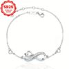 Pulsera ajustable con corazón infinito, plata de ley 925, joyería de amor infinito