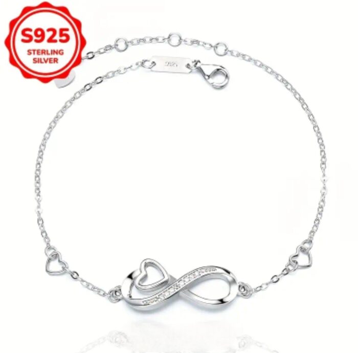 Pulsera ajustable con corazón infinito, plata de ley 925, joyería de amor infinito