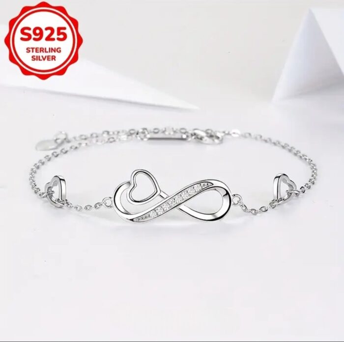 Pulsera ajustable con corazón infinito, plata de ley 925, joyería de amor infinito